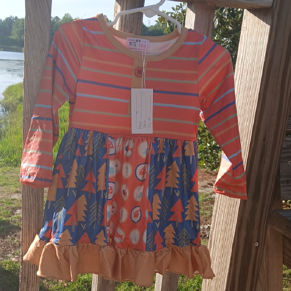 Orange and Pink Ruffled Tiered Sundress with Bell Sleeves
